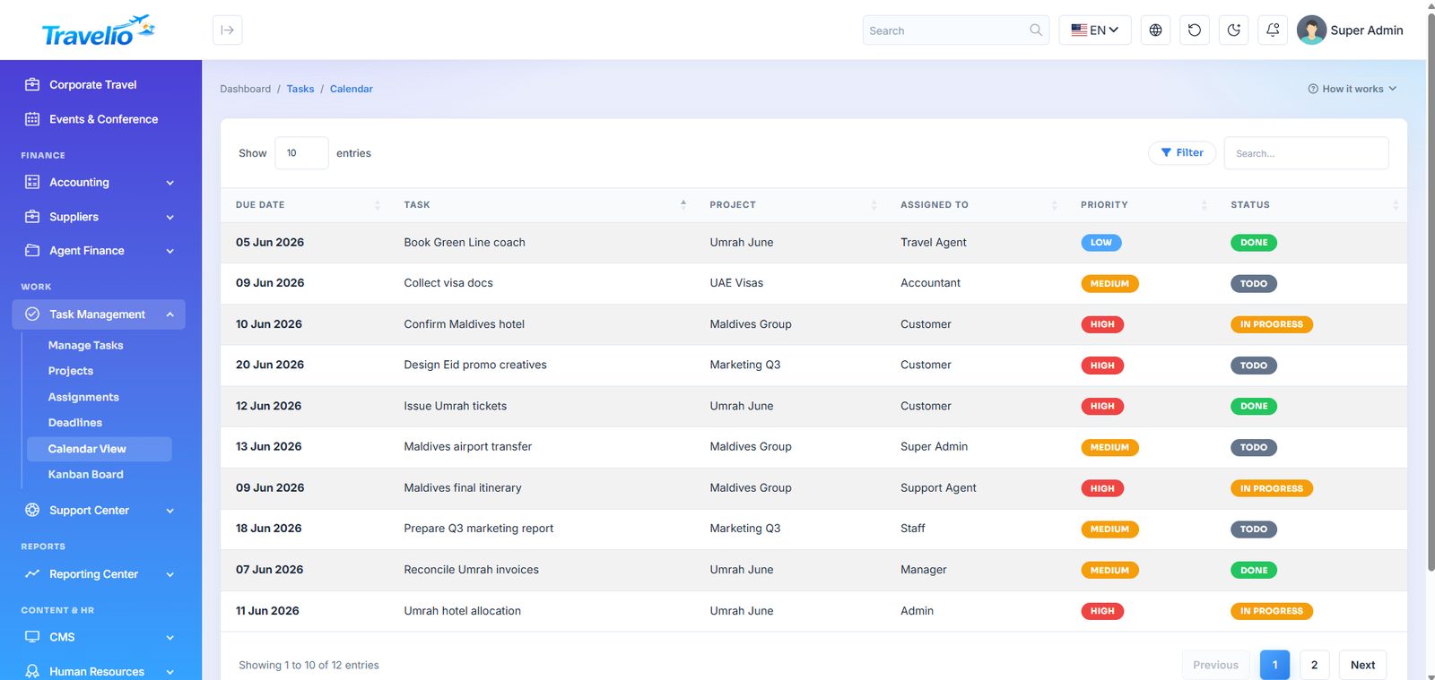 Calendar view