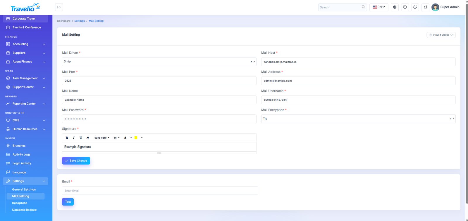 Mail settings