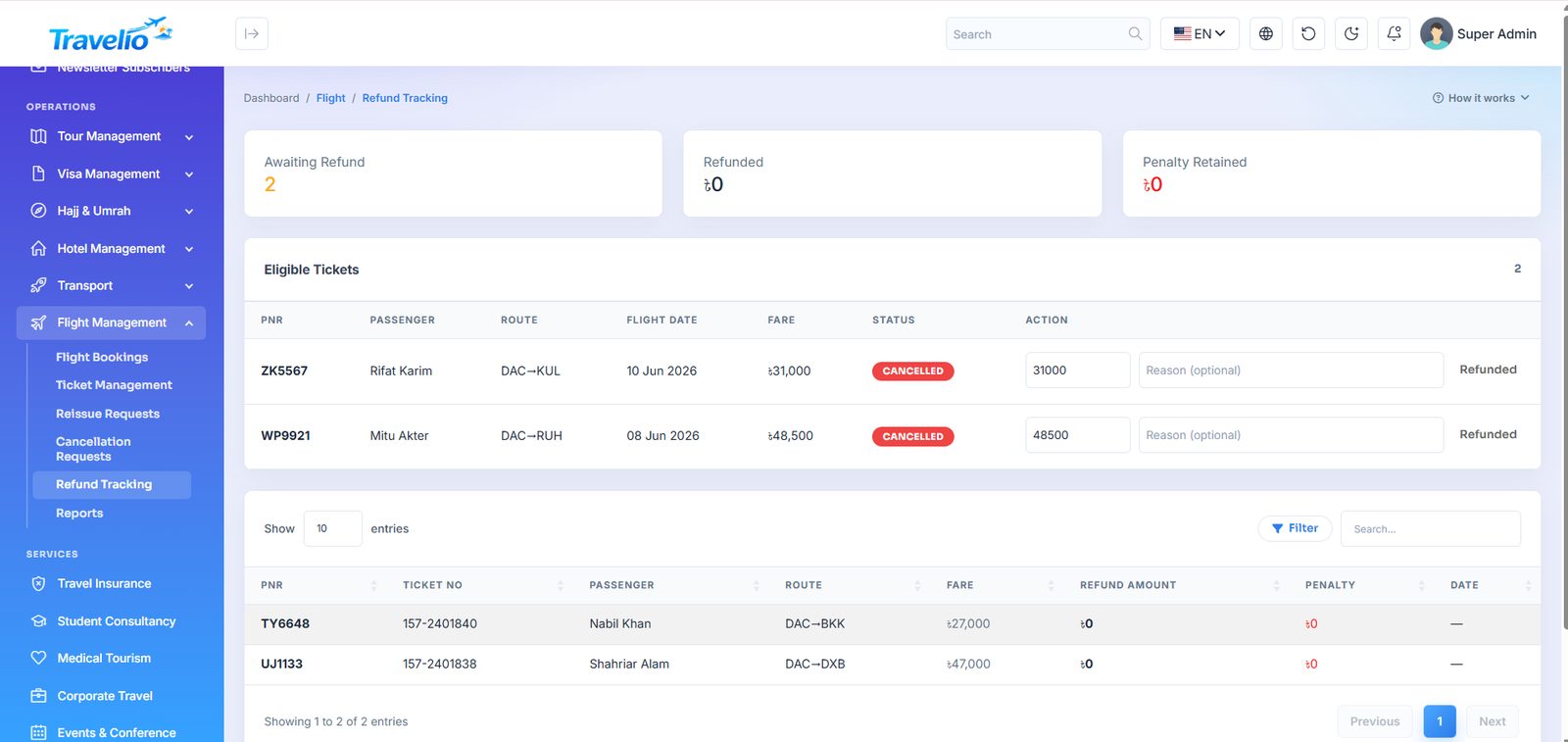 Refund tracking