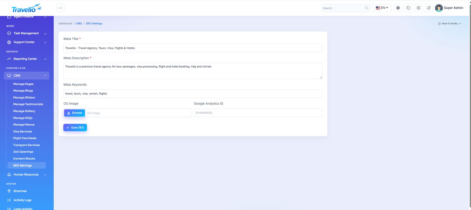 SEO settings