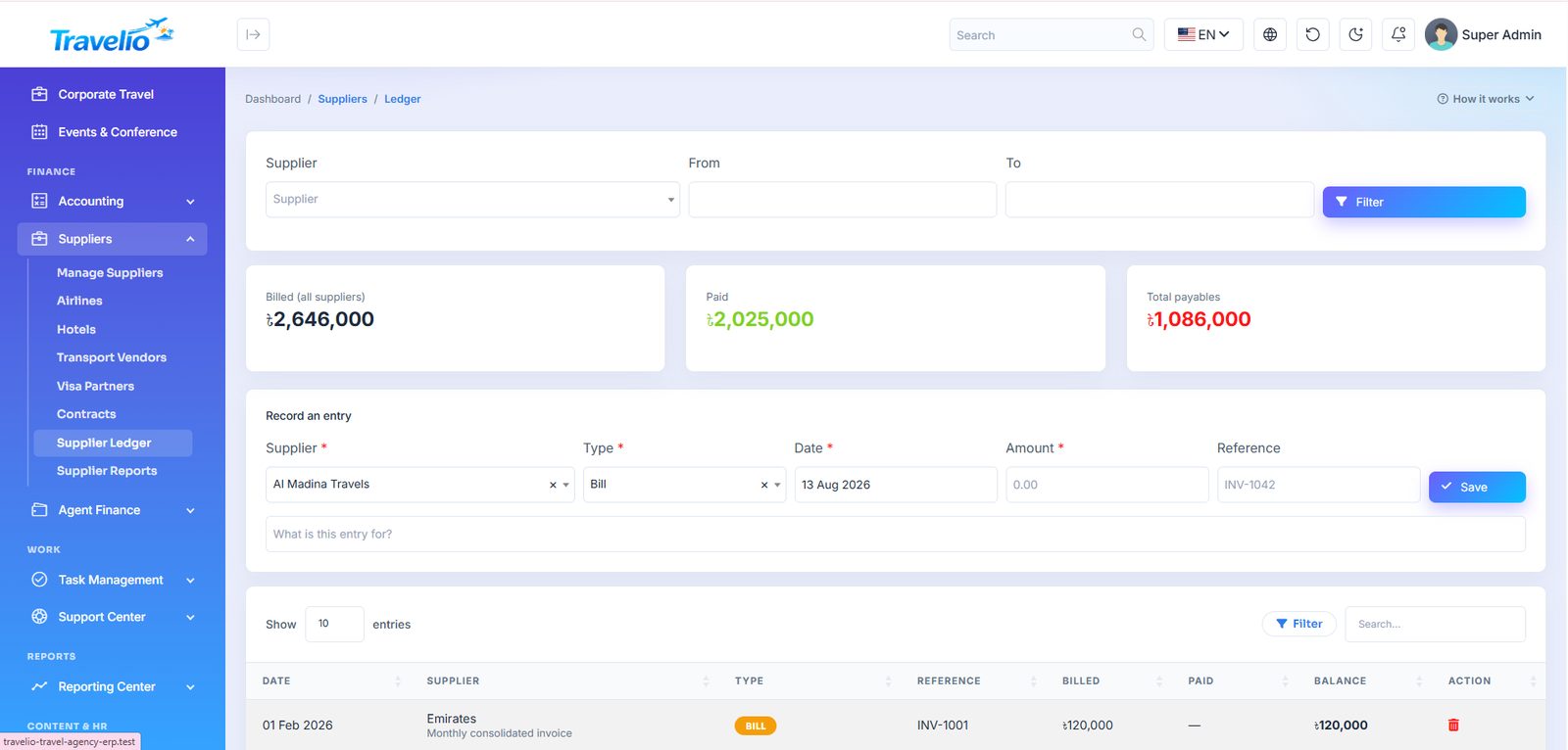 Supplier ledger