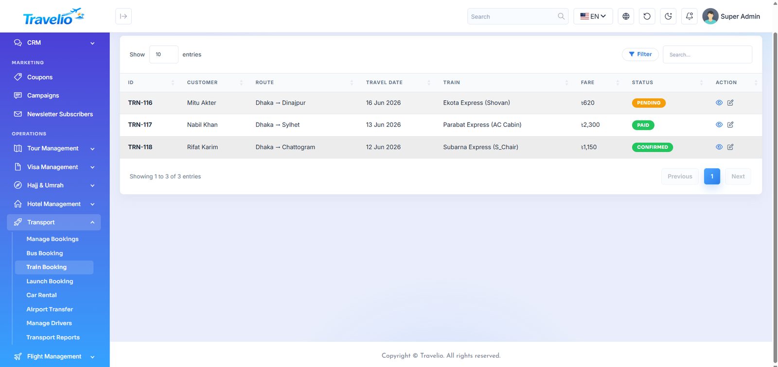Train booking